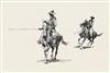 EDWARD BOREIN Group of 4 pen and ink drawings of cowboys.